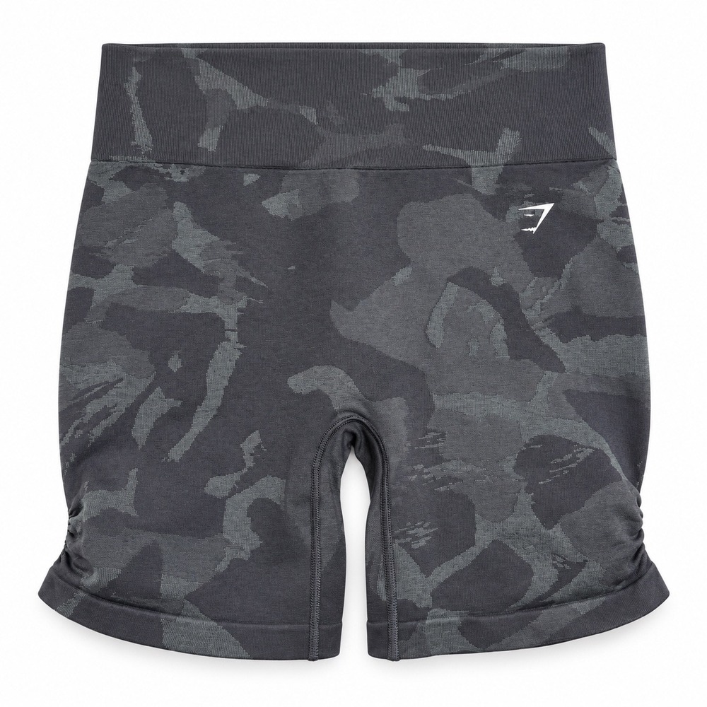 Gymshark Adapt Camo Seamless Shorts XXL Black Grey Ruched Side